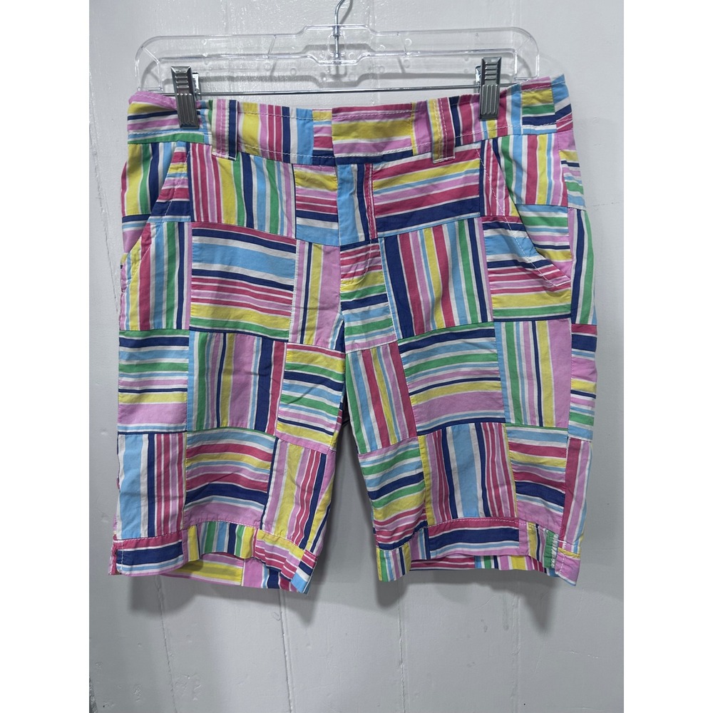 Lilly Pulitzer Patchwork Striped Shorts Women 4 Multi Color Cotton Preppy Summer